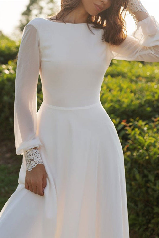 Long Sleeve Backless Chiffon Bridal Gown