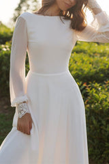 Long Sleeve Backless Chiffon Bridal Gown