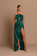 Chic Pink Evening Dress Sleeveless Strapless with Side Slit Pleated