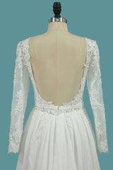 Elegant A-Line Chiffon Wedding Gown with Long Sleeves and Ruffles