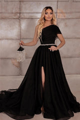 Gorgeous One Shoulder A-Line Prom Dress Beadings With Split On Sale