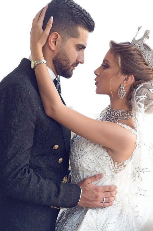 Elegant Cap Sleeves Beaded Wedding Ball Gown