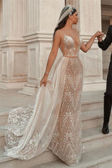 Mermaid Wedding Dress with Spaghetti Straps and Applique Ruffles