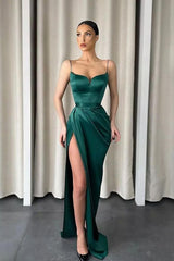 Gorgeous Dark Green Mermaid Prom Dress Split Long Spaghetti-Straps