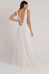 V-Neck Tulle Bridal Gown with Sleeves