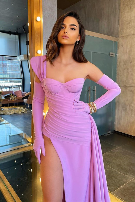 Modern One Shoulder Sweetheart Prom Dress Split Mermaid Party Gowns