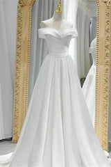 Gorgeous White Off-the-Shoulder Sweetheart Evening Dress A-Line with Lace-Up