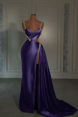 Glamorous Pink Prom Dress Sweetheart Spaghetti Strap With High Slit Trail
