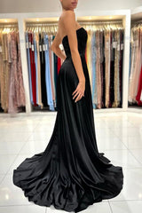 Chic Black Sweetheart Long Prom Dress Split Zipper Back
