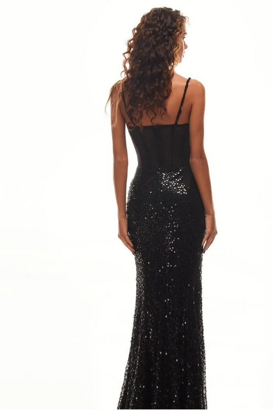 Black Sleeveless Spaghetti Straps Sweetheart Sequins Mermaid Prom Dress