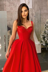 Classic Red Straps Prom Dress Tea-Length Sweetheart With Sequins