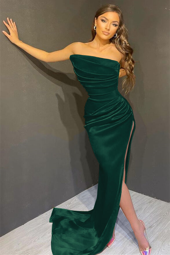 Elegant Yellow Sleeveless Mermaid Split Prom Dress with Strapless On Sale