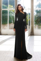 Elegant Long Sleeve Yellow Prom Dress Asymmetric Pleated Slit