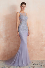 New Arrival Sleeveless Scoop Mermaid Prom Dress Long With Crystals
