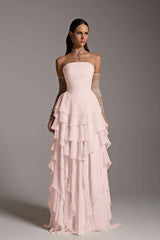 Charming Strapless Sleeveless Square Ruffles Long Prom Dress With Gloves