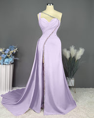 Fuchsia Evening Dress Long One Shoulder With Slit Pleated Beadings