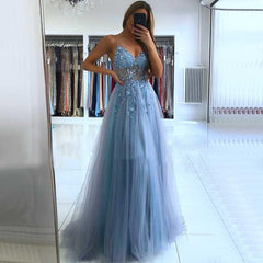 Stunning Spaghetti-Straps Beadings Long Prom Dress With Split On Sale
