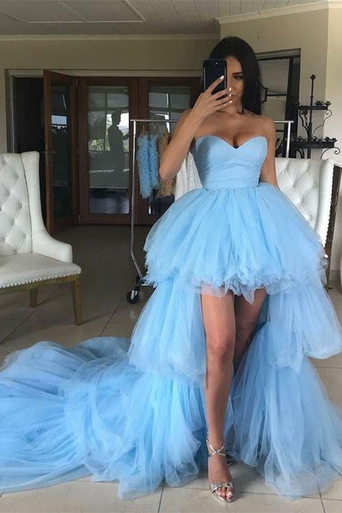 Fabulous Baby Blue Sweetheart Tulle Hi-Lo Cocktail Prom Dress