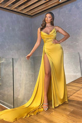 Classic Strapless Mermaid Long Pleated Prom Dress With Split