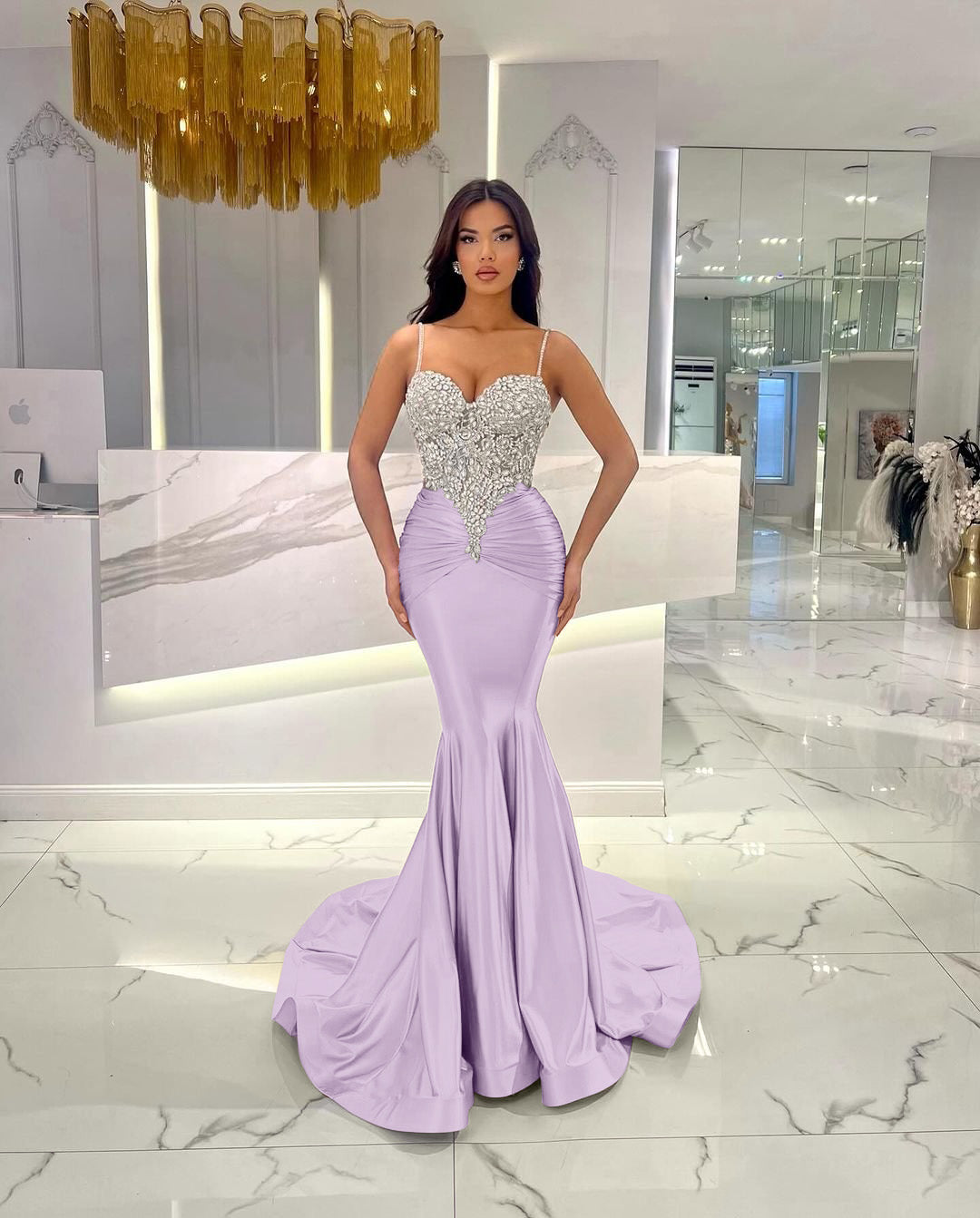 Baby Blue Mermaid Prom Dress Long Sweatheart Sleeveless with Beads