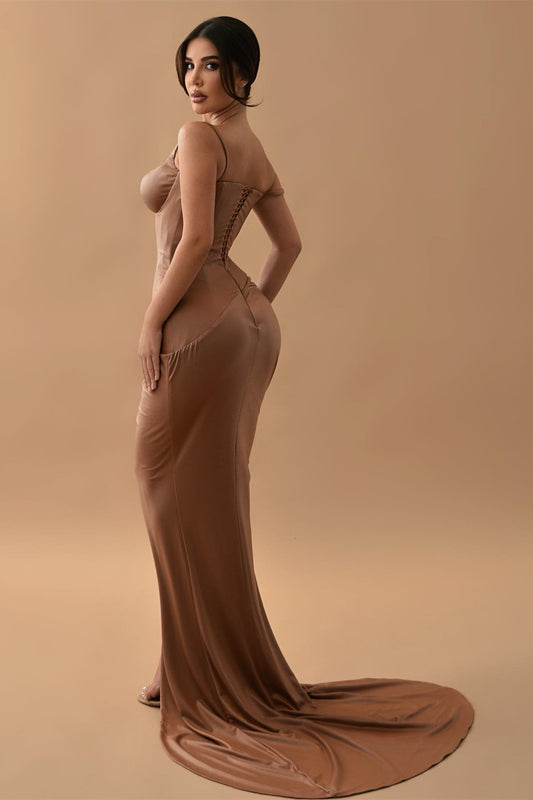 Gorgeous Brown Sleeveless Mermaid Prom Dress Long With Split