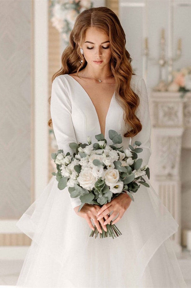 Long Tulle Sleeves Wedding Dress