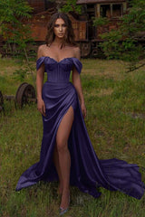  Off-the-Shoulder Beaded Prom Dress Sweetheart Mermaid Split Dress