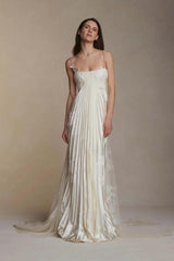 Gorgeous Ivory Appliqued Pleated Satin Backless Prom Dress