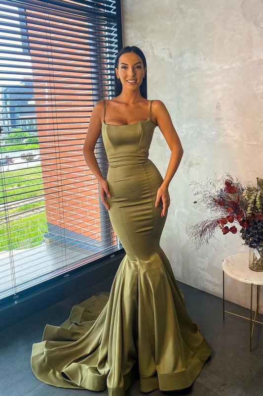Elegant Spaghetti-Straps Mermaid Prom Dress Long Party Gowns