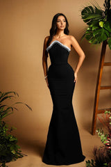 Elegant Mermaid Prom Dress Black Long Sleeveless Beadings