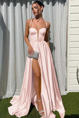 Chic Yellow Spaghetti Strap Prom Dress Sleeveless Pleated Split