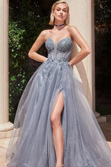 Baby Blue Sleeveless V-Neck Beads A-Line Prom Dress