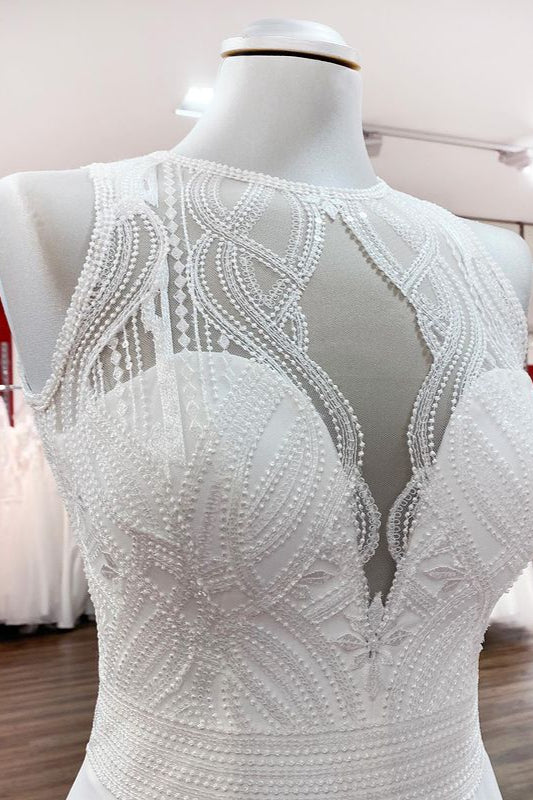 Elegant A-line Chiffon Wedding Dress with Jewel Open Back and Ruffled Appliques