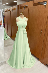 Elegant Straps A-Line Long Prom Dress with Halter On Sale