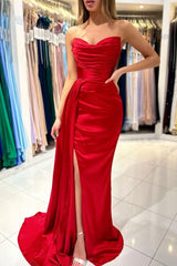 Gorgeous Red Sweetheart Mermaid Prom Dress Pleats With Split Ruffles