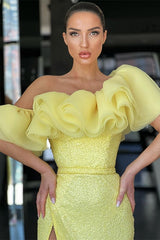 Daffodil Off-the-Shoulder Mermaid Split Evening Dress Sequins