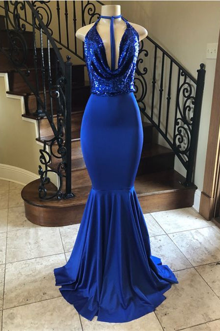 Gorgeous Royal Blue Sequins Mermaid Prom Dress Sleeveless