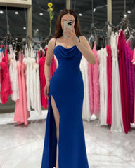 Black Evening Dress Spaghetti Strap Sweatheart With High Slit
