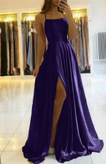  Sage Green Spaghetti-Straps Prom Dress Long Pleated with Slit