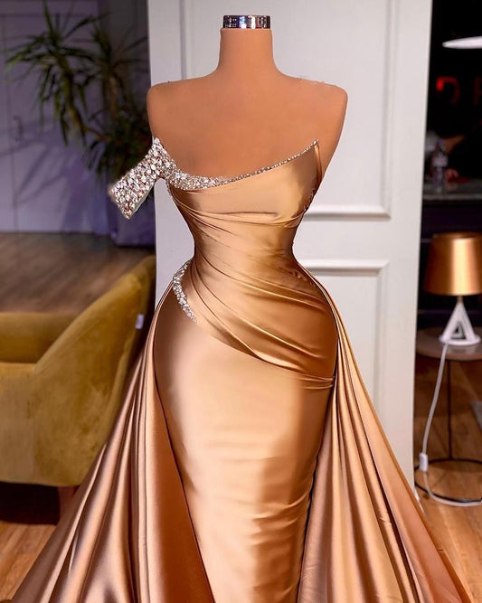 Gorgeous Overskirt Mermaid Prom Dress Off-the-Shoulder With Beads