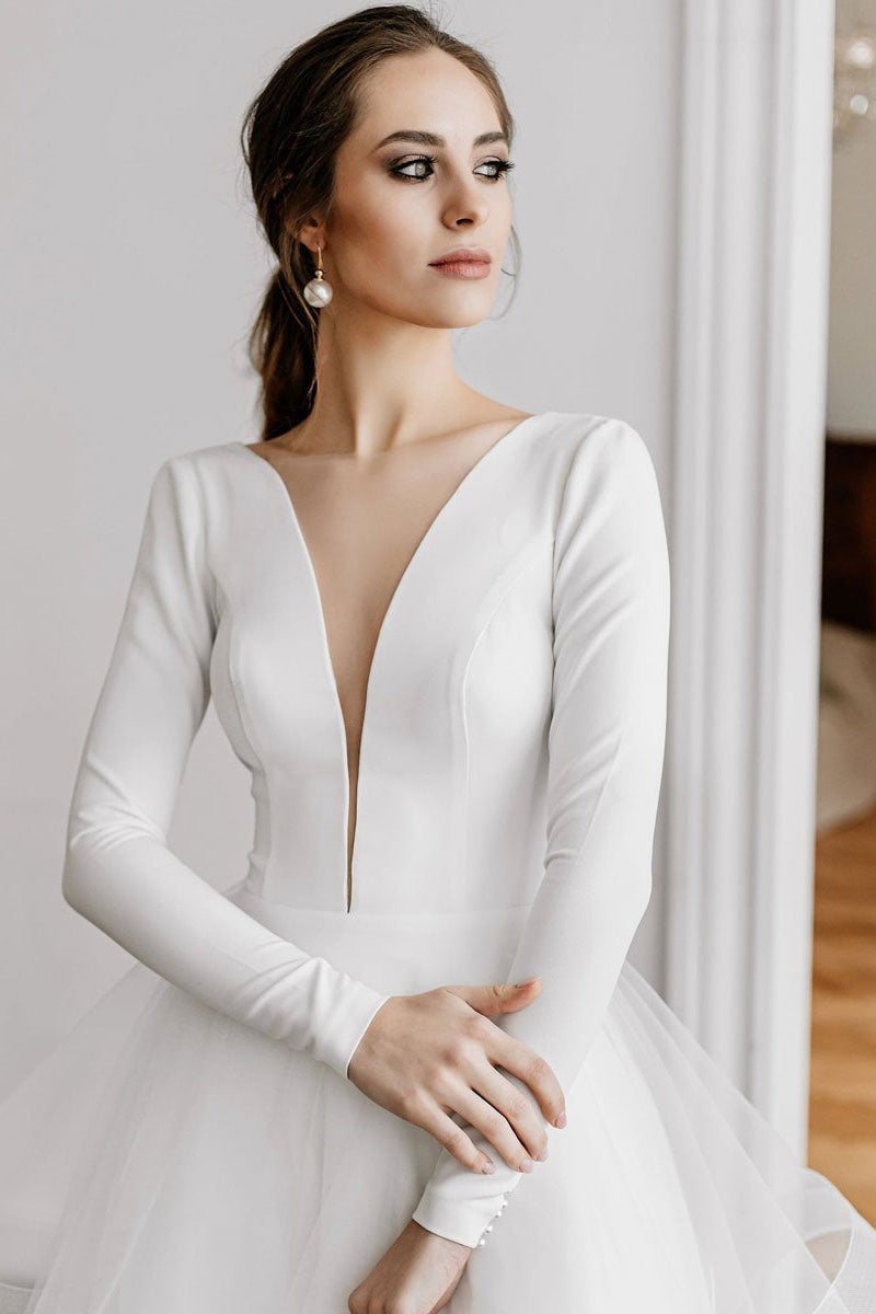 Long Tulle Sleeves Wedding Dress