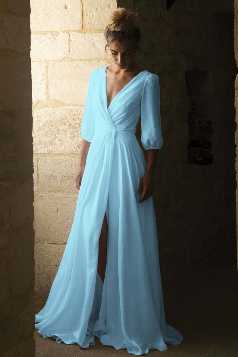 V-Neck Half-Sleeve Bridal Gown