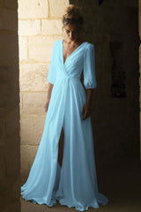 V-Neck Half-Sleeve Bridal Gown