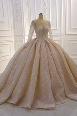Elegant Bateau Floor-length Ball Gown with Long Sleeves and Ruffles