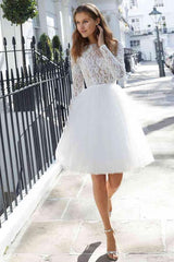 Elegant A-line Tulle Wedding Dress Featuring Jewel Sleeves and Lace