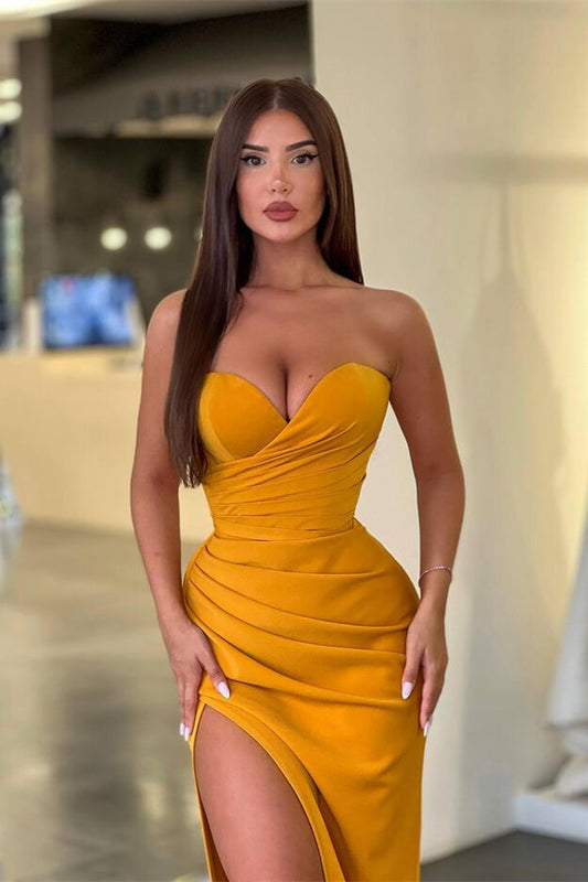 New Arrival Sweetheart Pleated Mermaid Prom Dress Split Long