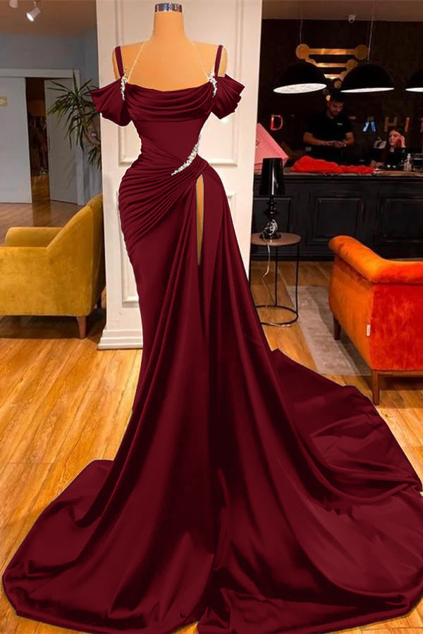 Dark Green Off-the-Shoulder Prom Dress Long Slit