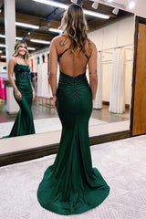 Elegant Spaghetti-Straps Sleeveless Prom Dress Mermaid With Appliques Beads