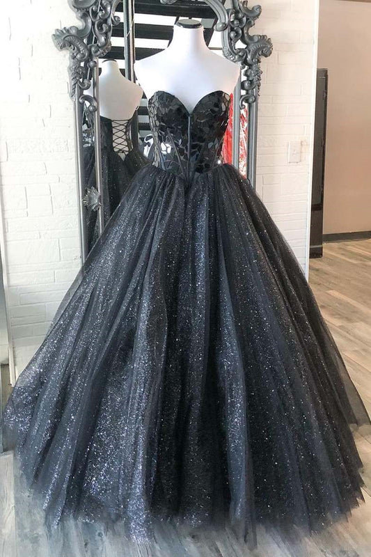 Modern Sweetheart Tulle Puffy Prom Dresses Sleeveless With Sequins
