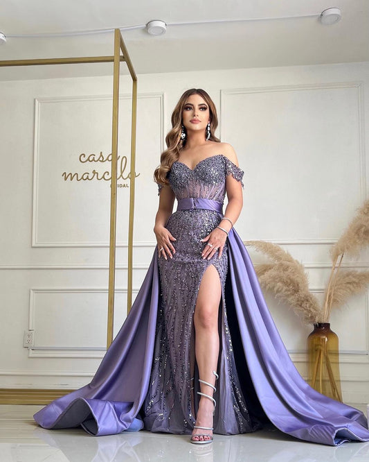 Charming Red Long Off-the-shoulder Sleeveless Sequins Prom Dress Long Slit Online |